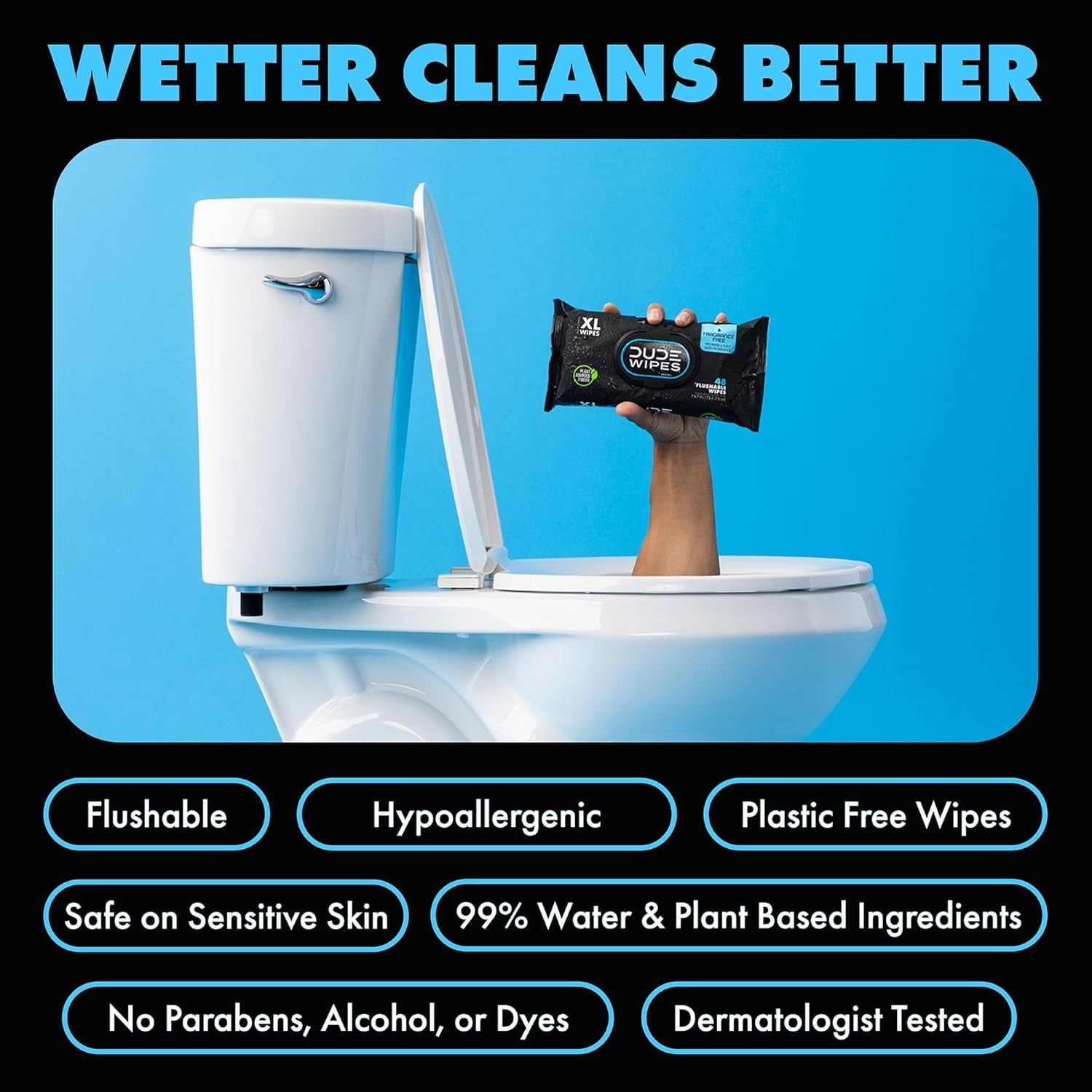 DUDE Wipes Unscented Flushable Wipes Extra-Large Adult Wet Wipes for Sensitive