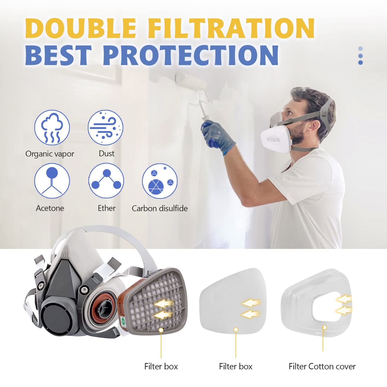 17 in1 Half Face Gas Mask Facepiece Spray Painting Respirator Safety Suit F 6200