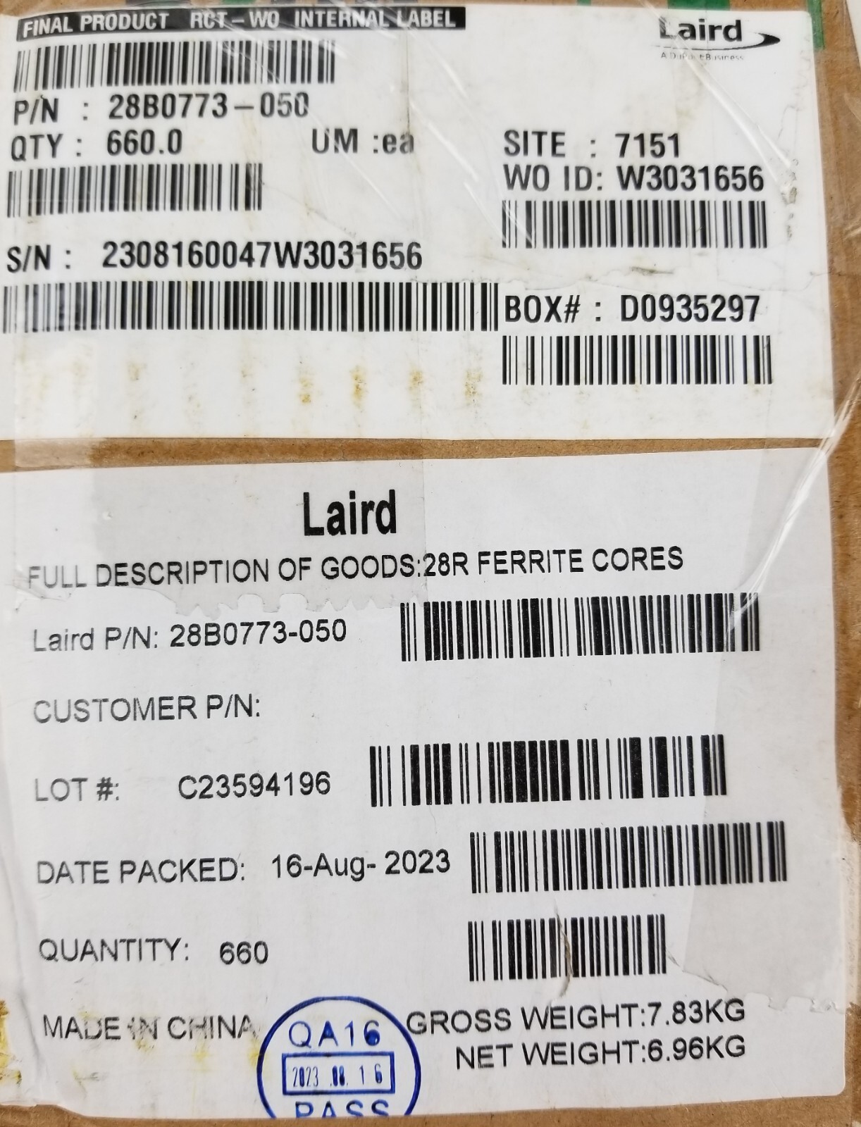 660 Laird 28B0773-050 28R Ferrite Cores 141 OHM SOLID Round Type Series 28B NEW