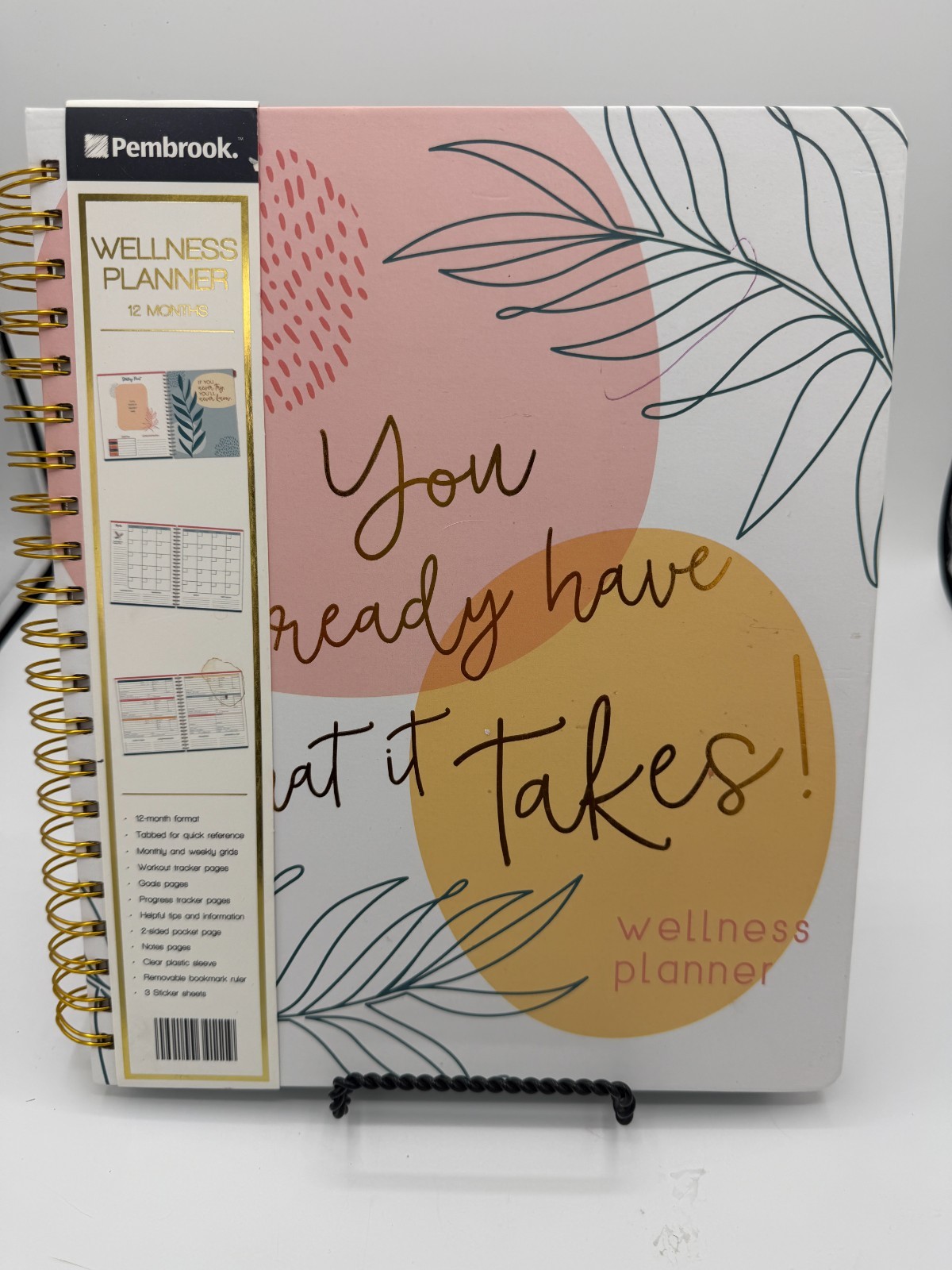 Pembrook 12 Month Wellness Planner Fitness Workout Tracker Book Journal Undated