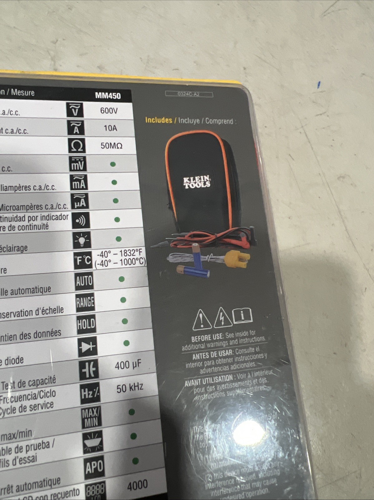 KLEIN TOOLS MM450 Slim Digital Multimeter,LCD,1.1″ L,600 V 801GH4