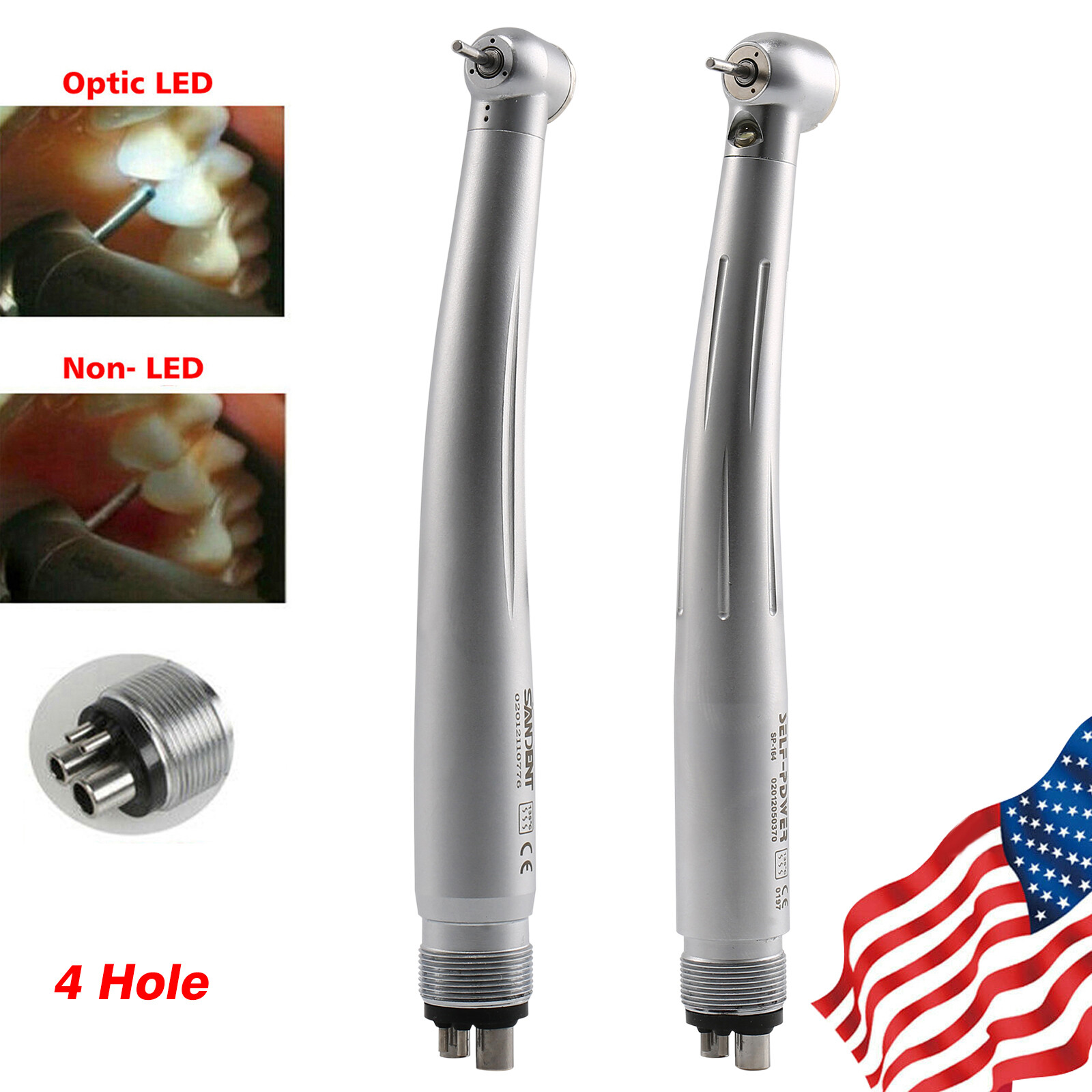 Dental LED E-generator Fiber Optic /No-LED High Speed Handpiece 4Hole Turbine CE