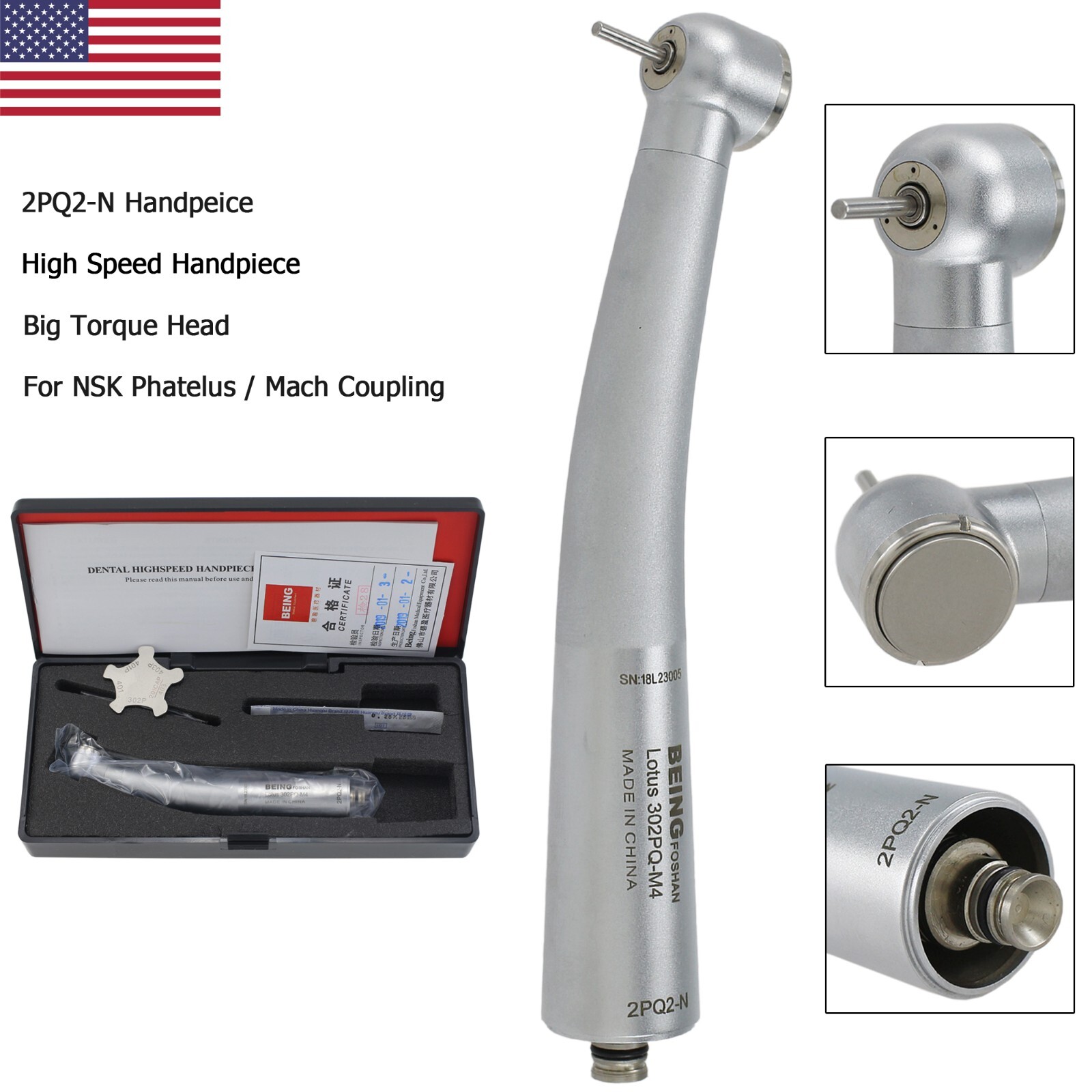 BEING Dental Turbine High Speed Handpiece 4 Holes For NSK Coupling Phatelus Mach