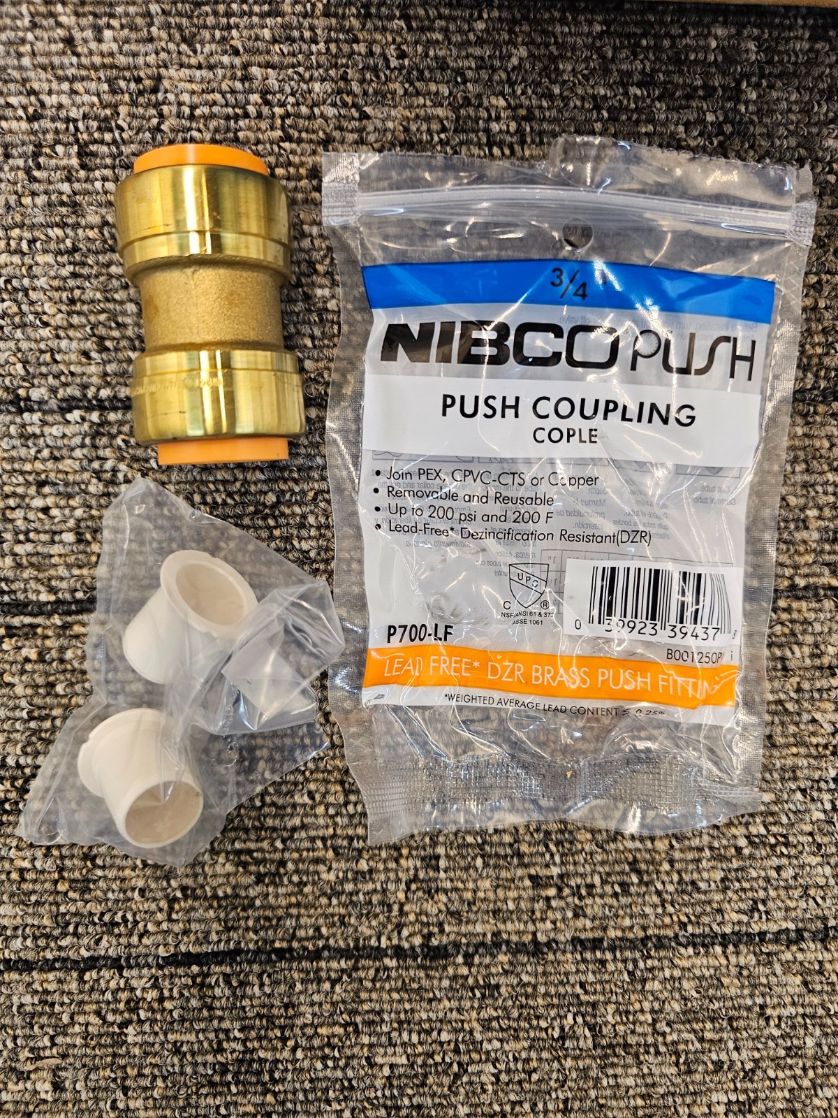 (QTY 4) NIBCO P700-LF Coupling Push x Push 3/4″ Lead Free Brass Resistant