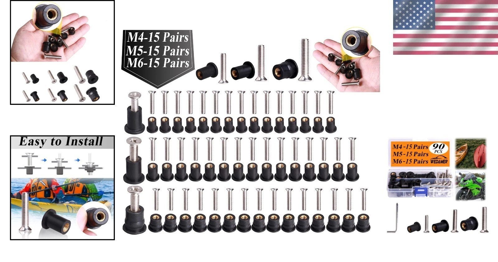 Complete 45-Pair Neoprene Well Nut Kit M4 M5 M6 – Ideal for Marine Applications