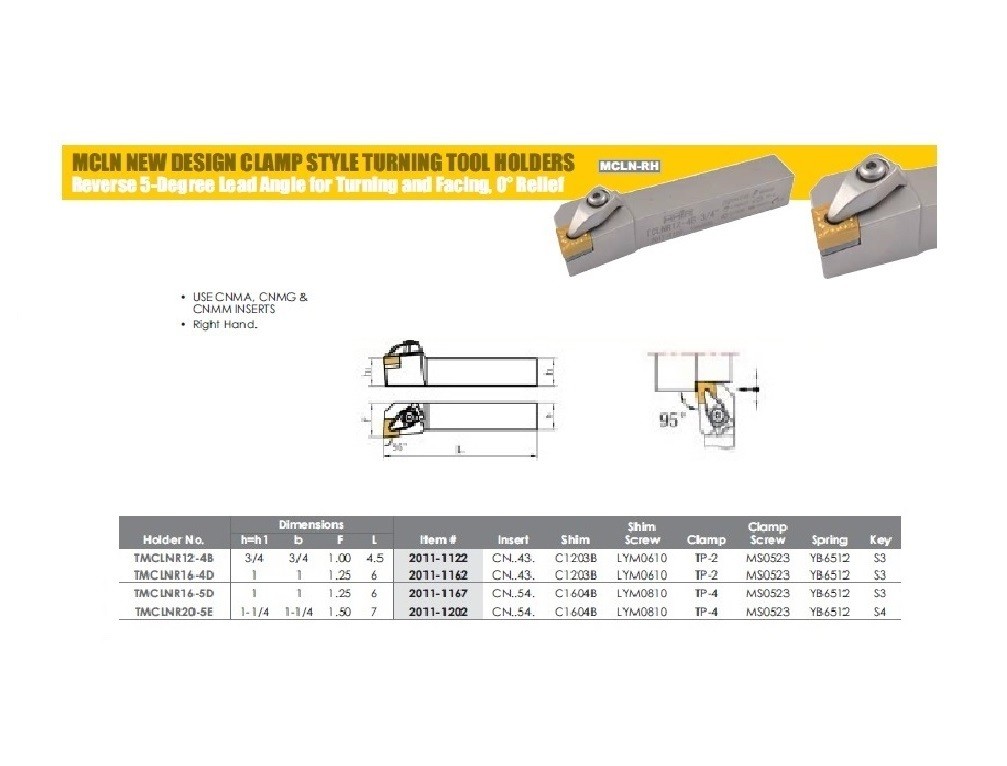 MCLNR 12-4B TURNING & FACING TOOL HOLDER-NEW RIGID CLAMP DESIGN (2011-1122)