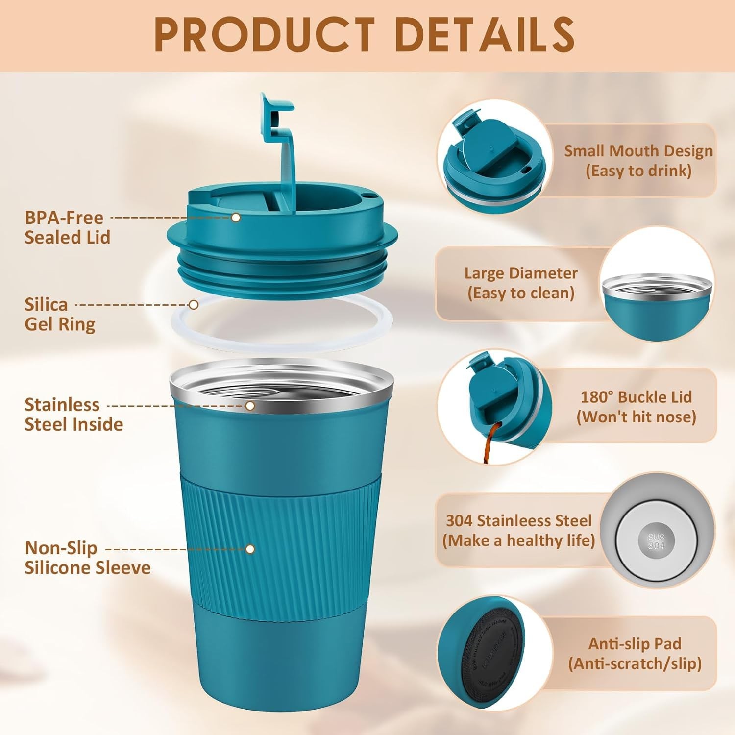 KETIEE Travel Coffee Mug 12oz: Insulated Cup 12.8 Ounces, G1-Blue-A