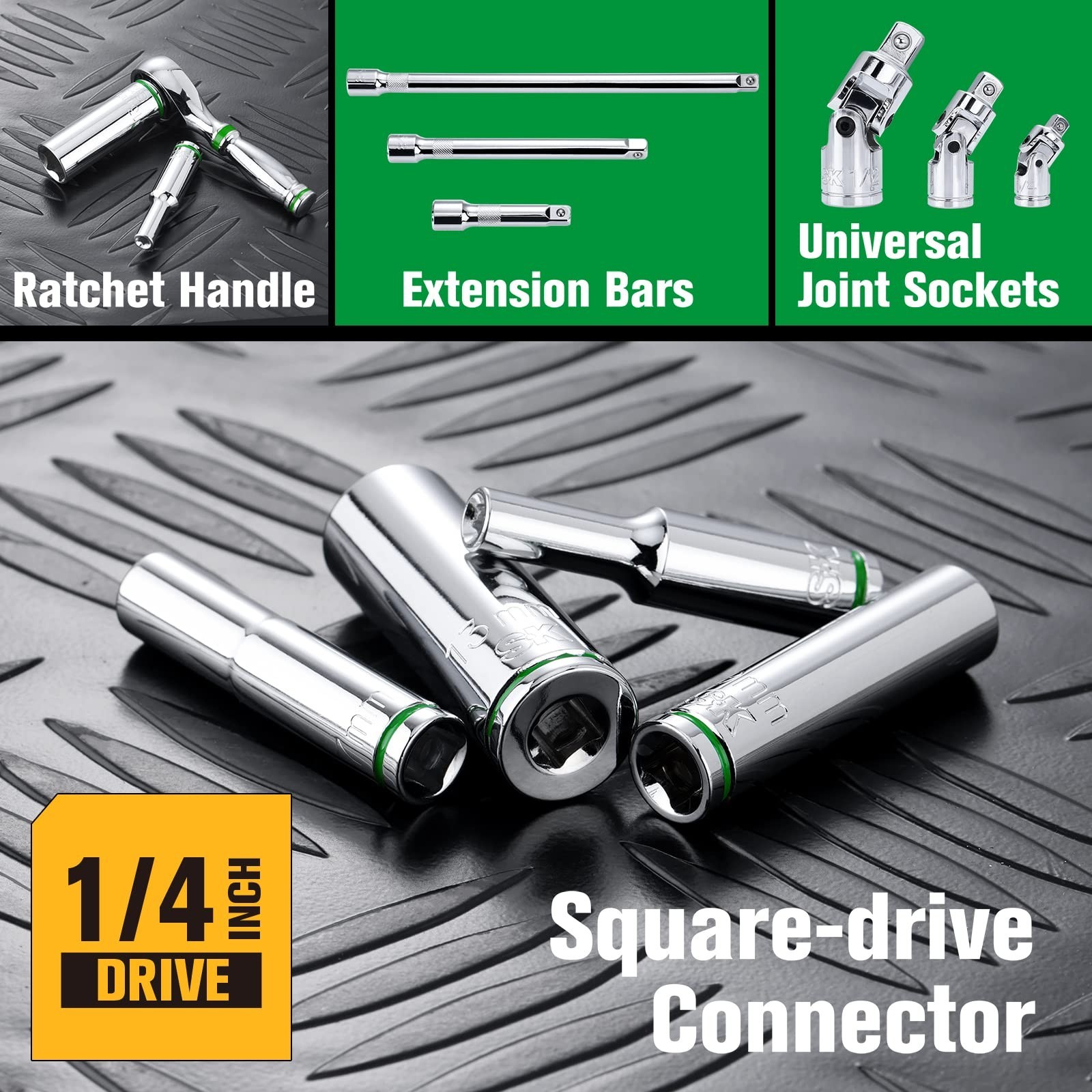 SK Tools 1/4″ Drive, 12 Piece, 6 Point, Deep, Metric Chrome Socket Set SK01345