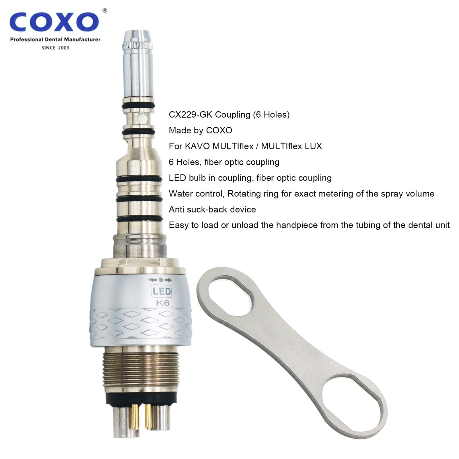 COXO Dental Handpiece Turbine High Speed Fiber Optic KAVO 6 Pin E-type Connector
