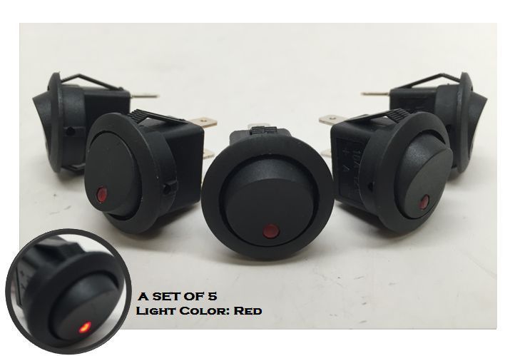 5 PCS MARINE BOAT AUTOMOTIVE CAR ROUND RED DOT LED ROCKER SWITCH SPST ON/OFF