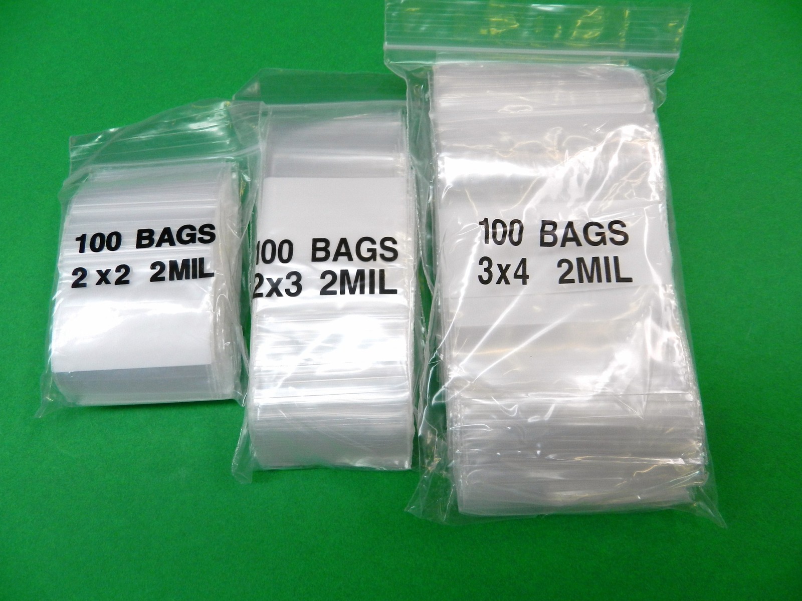 300 Bags Reclosable 2 Mil White Block Poly 2×2 2×3 3×4 -100 Each Zip Top Seal