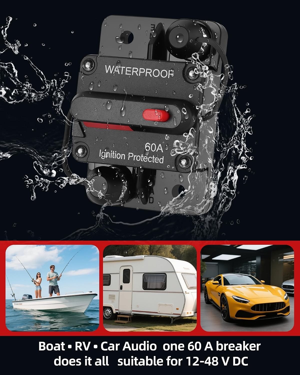 60 Amp Panel Mount Circuit Switch – Reliable and Safe for Marine & Car Audio Use