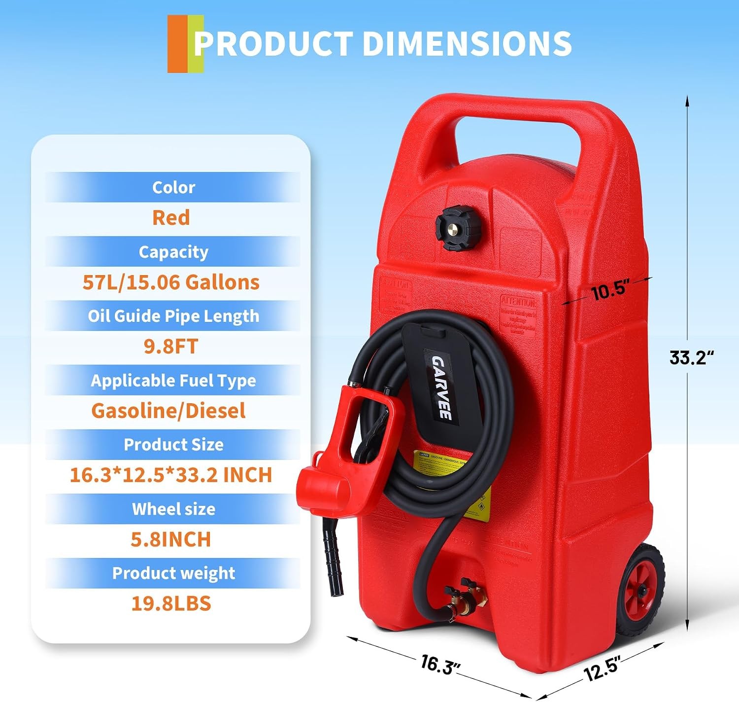 15 Gallon Fuel Caddy Portable Gas Storage Tank Container with Hand Pump Wheels