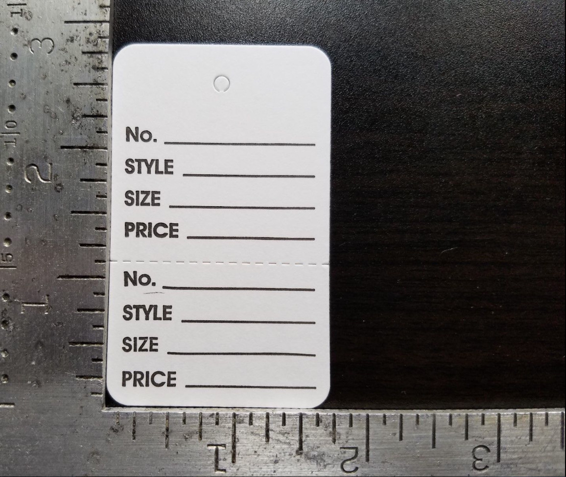 1000 White Garment Price Tags Perforated 2 Part Merchandise Coupon No String Lg.