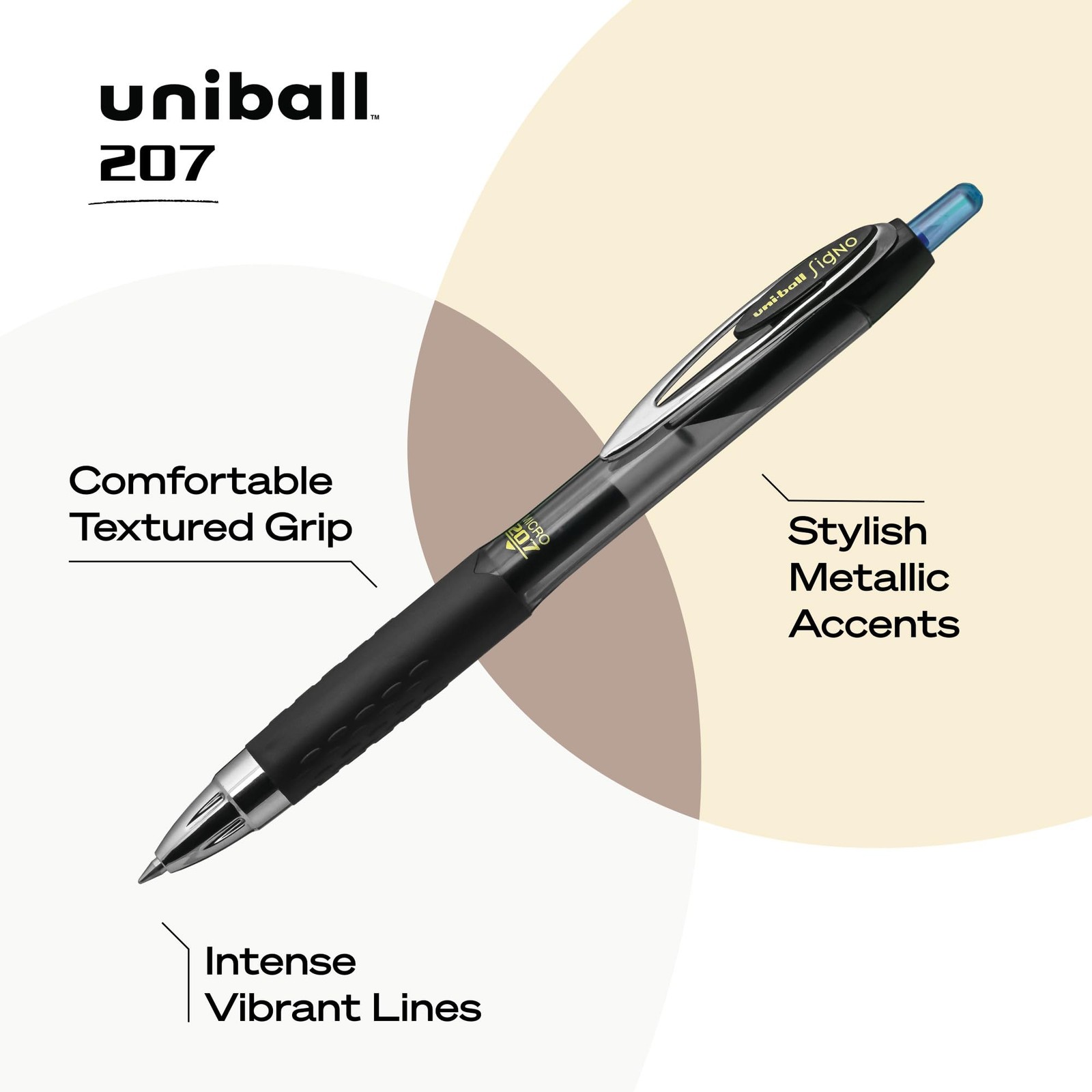 uniball 207 Retractable Gel Pens, Micro Point (0.5mm), Blue, 12 Pack