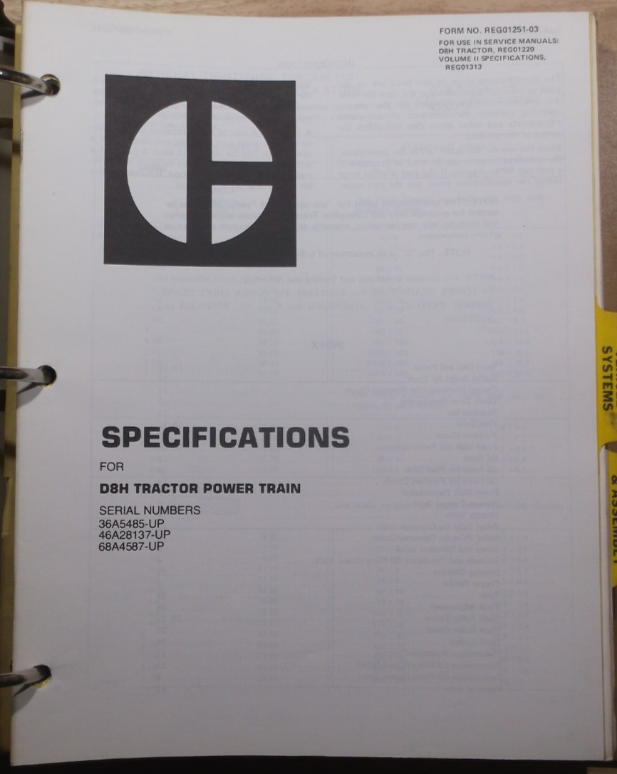 CAT CATERPILLAR D8 D8H TRACTOR DOZER SERVICE SHOP REPAIR MANUAL BOOK 36A 46A 68A