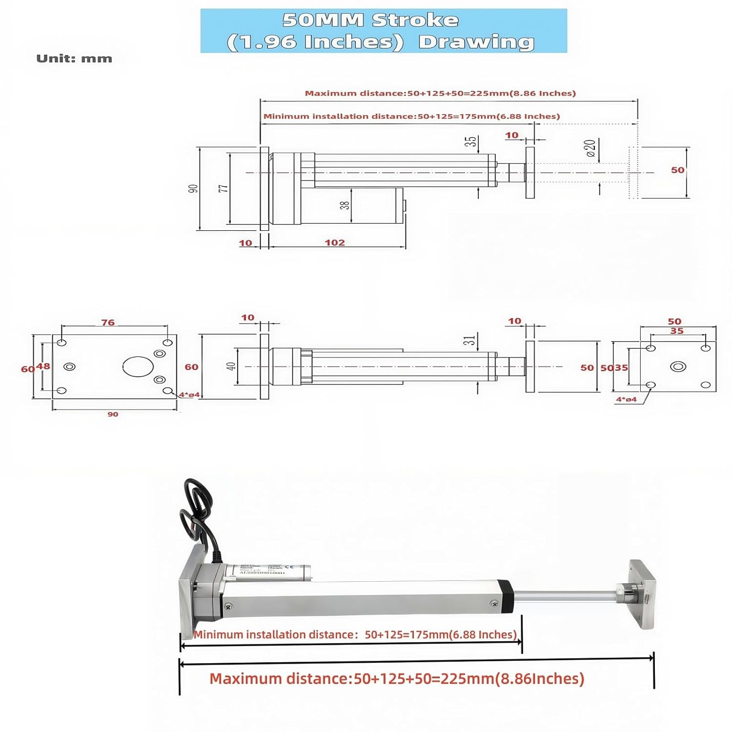 12V electric linear actuator with a load capacity of 330lbs12V-10mm/s-1500N