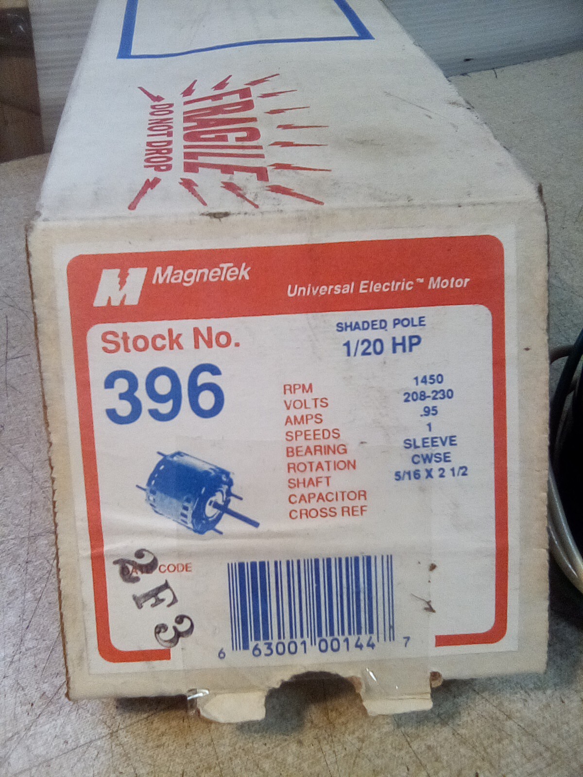 Magnetek 396 JA2R140N 1/20 HP 1450 RPM Universal Electric Motor