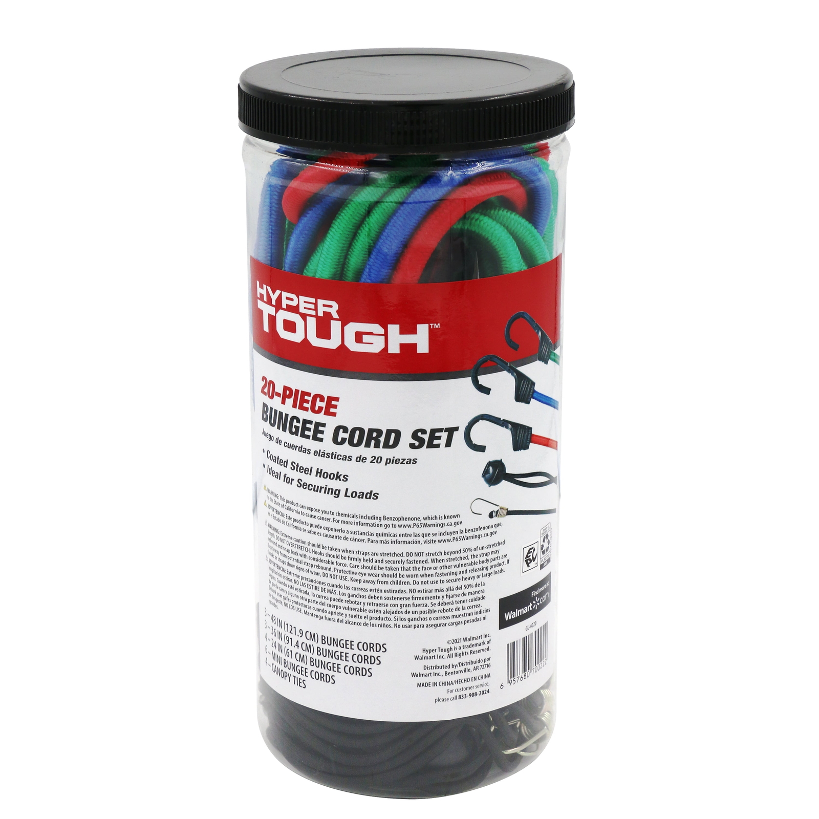 20 Pieces Bungee Cord Set, Plastic Jar, Multi-Color, 2.31 oz
