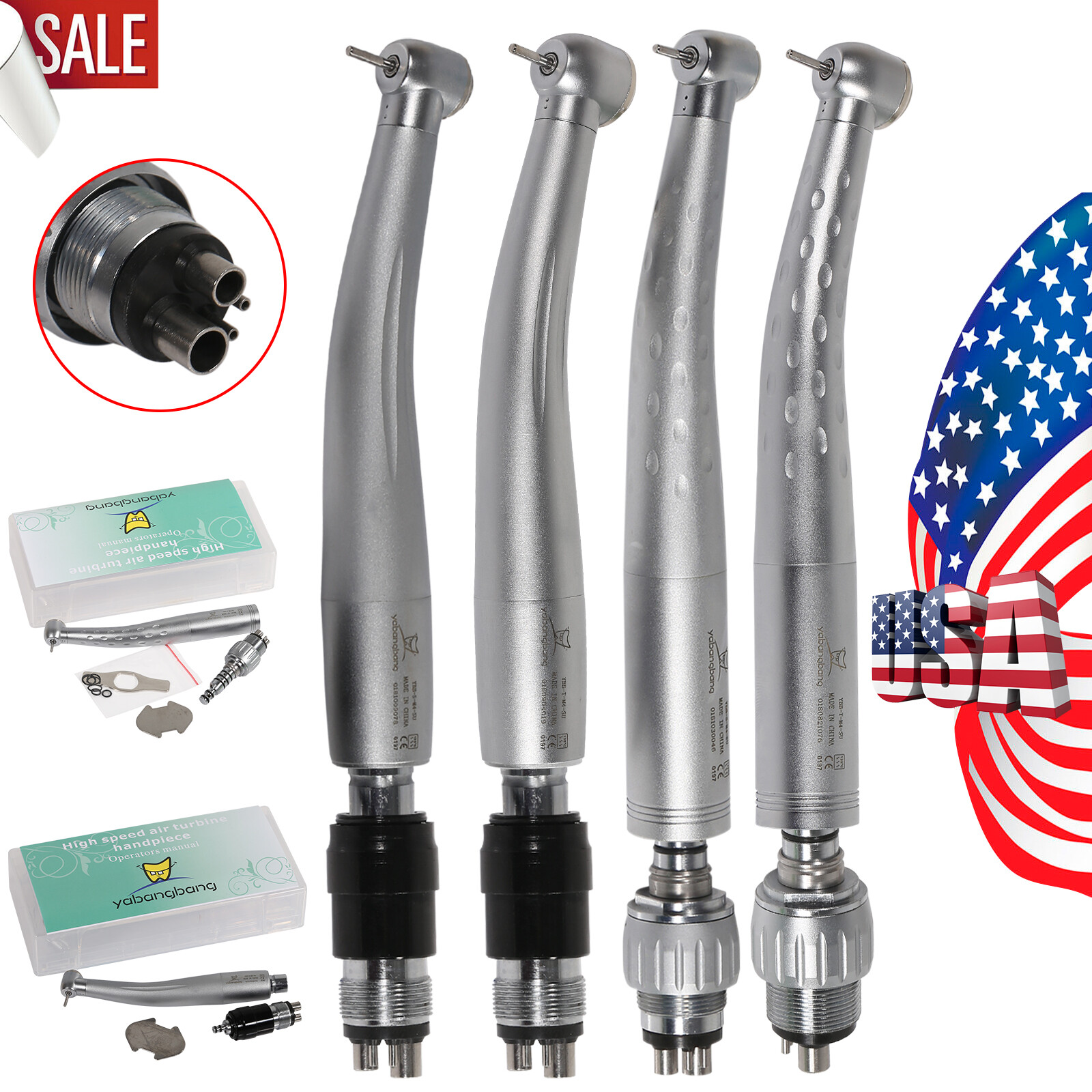 Yabangbang Dental High Speed / Fiber Optic LED Air Turbine Handpiece 2/4/6H CI