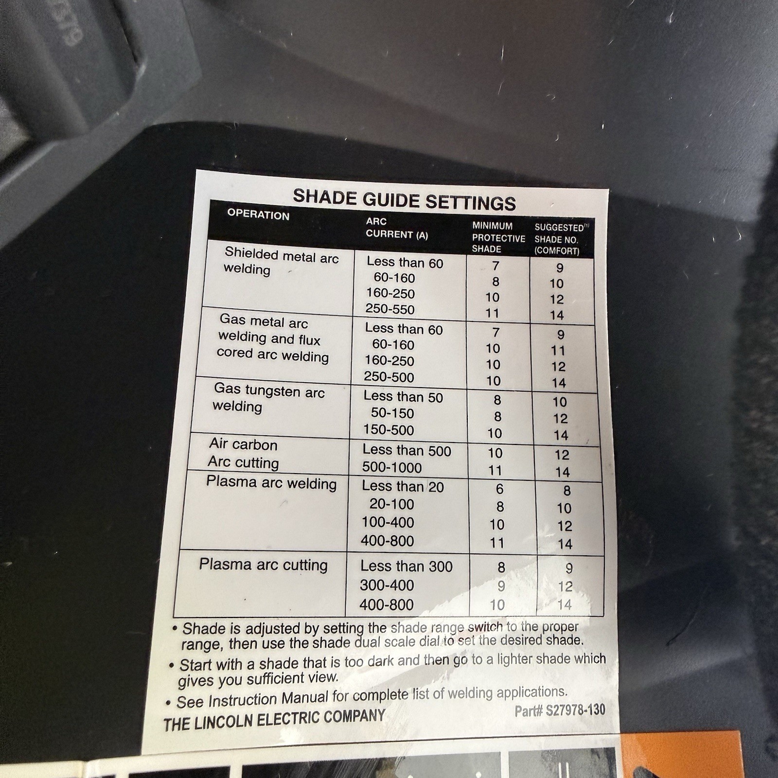 Lincoln Electric Viking 1740 Auto Darkening Welding Helmet ADF 4C Lens Shade9-13