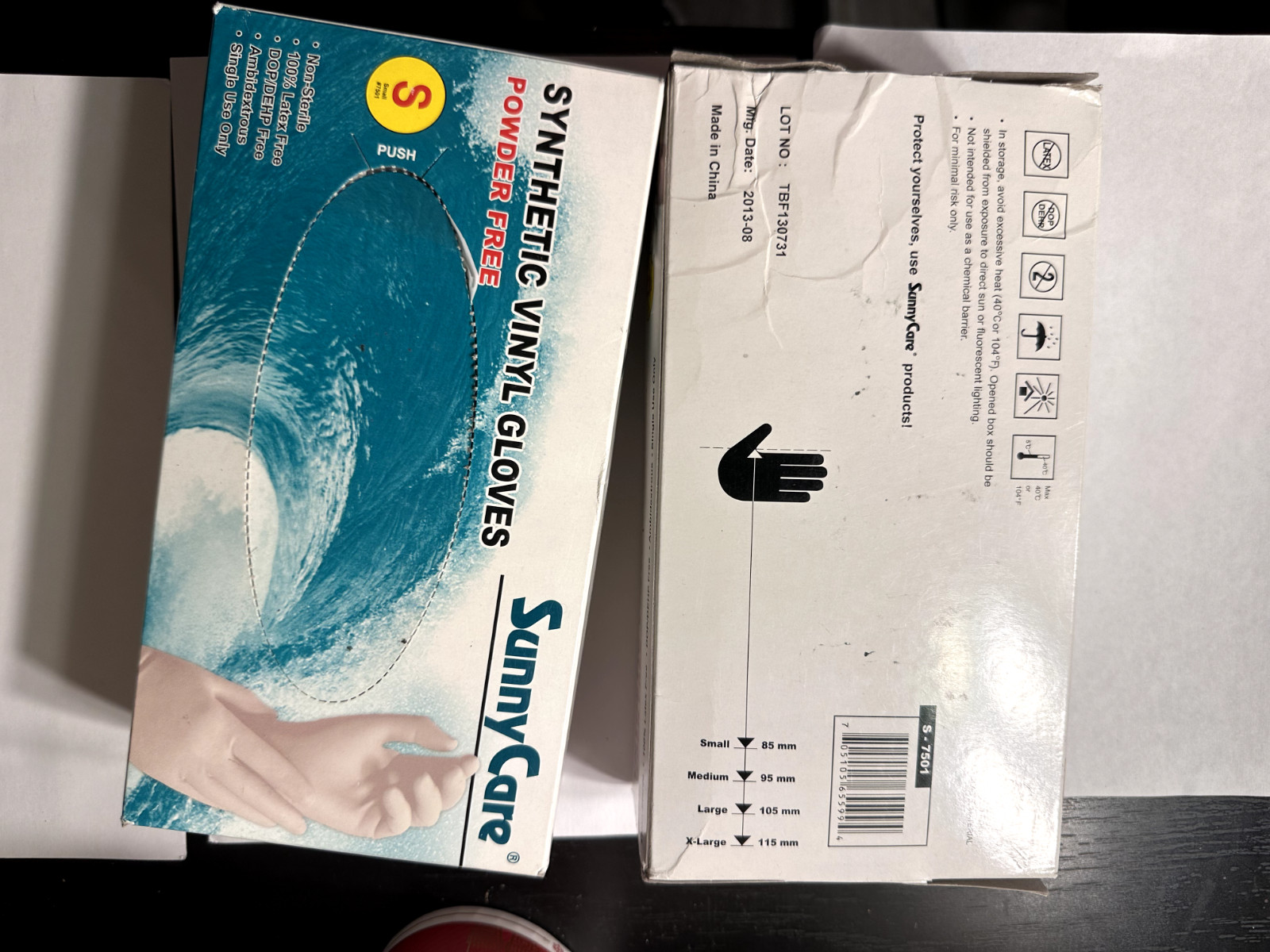 100 SunnyCare #7501 Synthetic Vinyl Gloves Powder Free (Latex/DOP Free) – S
