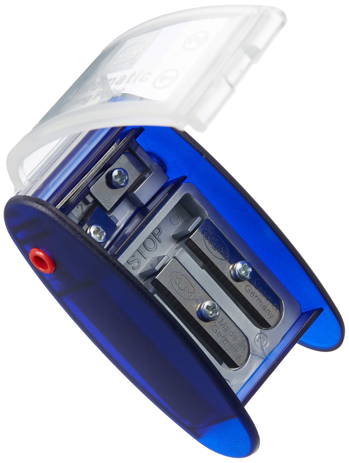Long Point Pencil Sharpener With Container 2 Spare Blades 2mm 3.2mm Blue