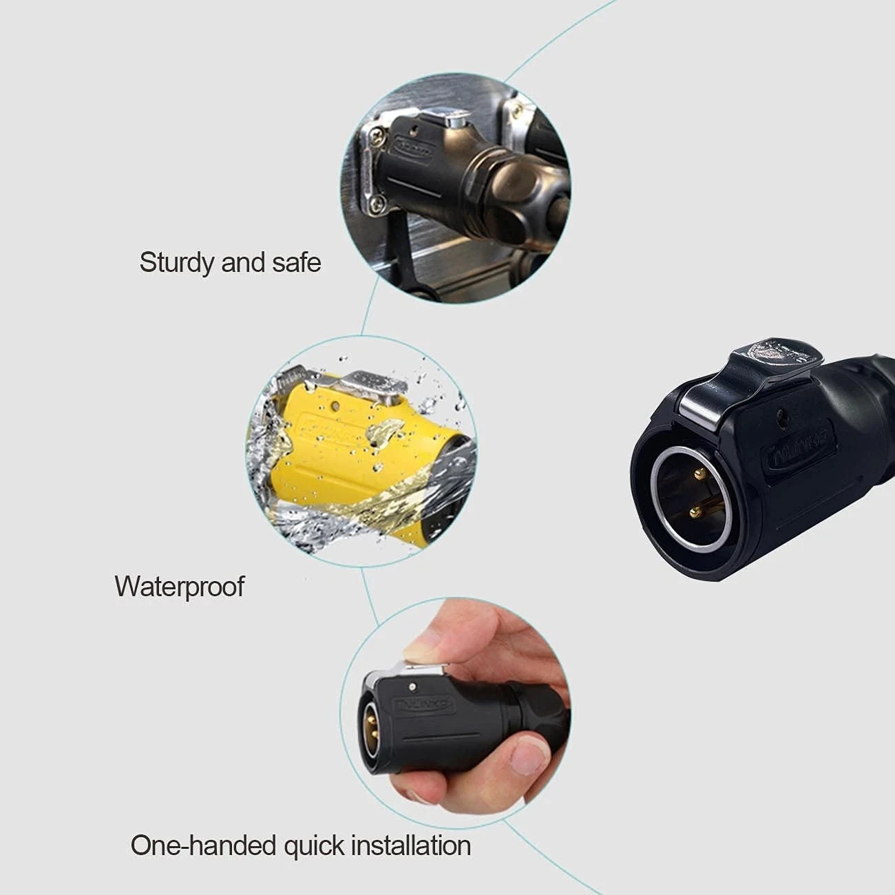 Furrion 10AWG 2 Pin Power Industrial Circular Connector to SAE Adapter Cable fo+