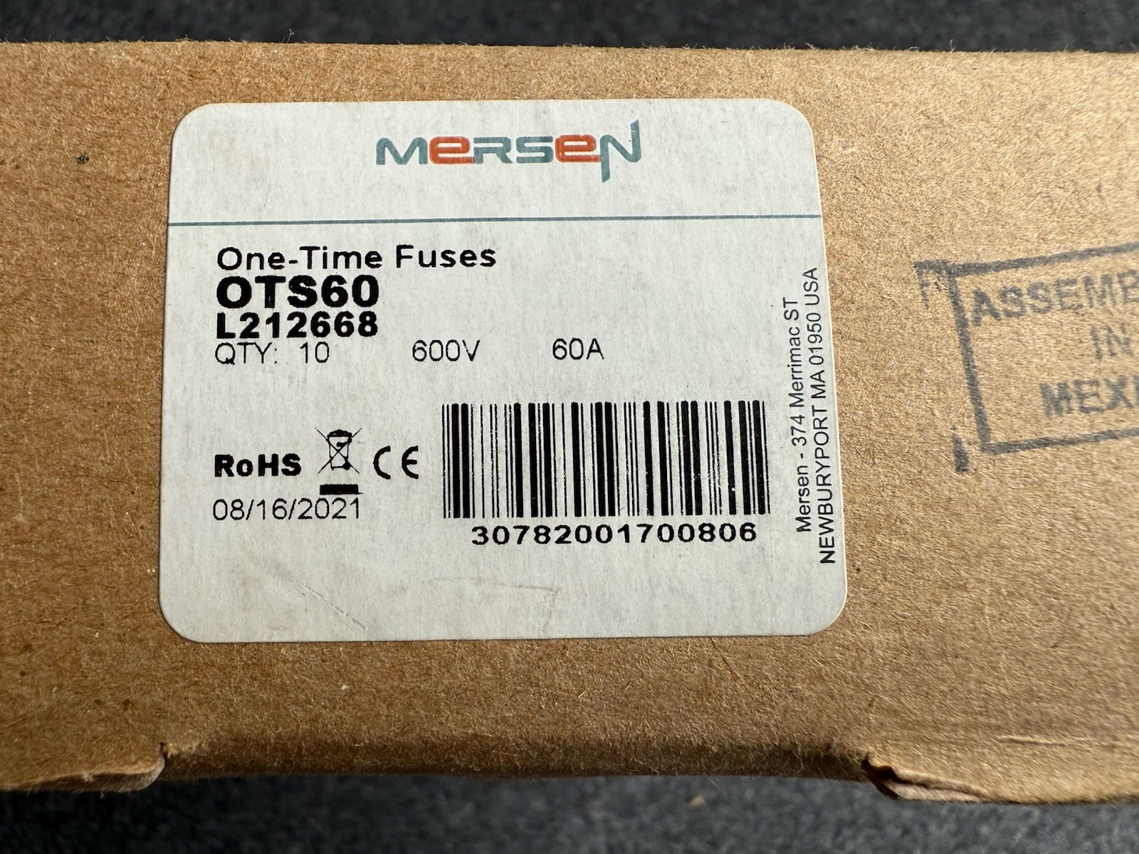 Mersen Ferraz Shawmut OTS60 60 Amp 600 Volt 1 Time Class K5 Fuse OTS-60 – 10pack