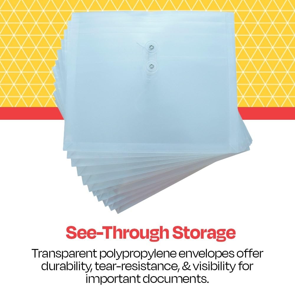 School Smart Expanding Poly String Envelopes, Letter 8 x 10 Inches, Clear