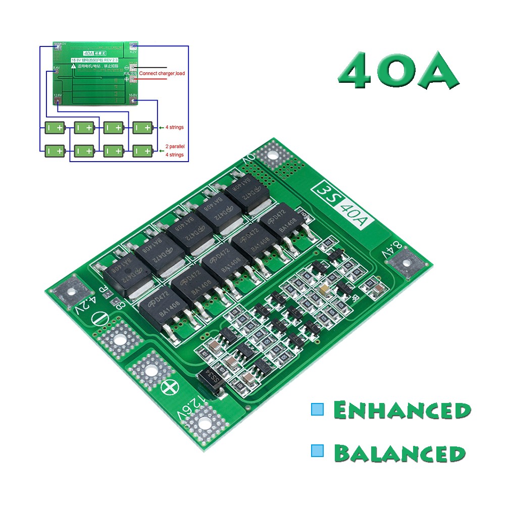 3S 11.1V 12.6V 40A Protection Board Balance BMS For 18650 Lithium Battery G4C9