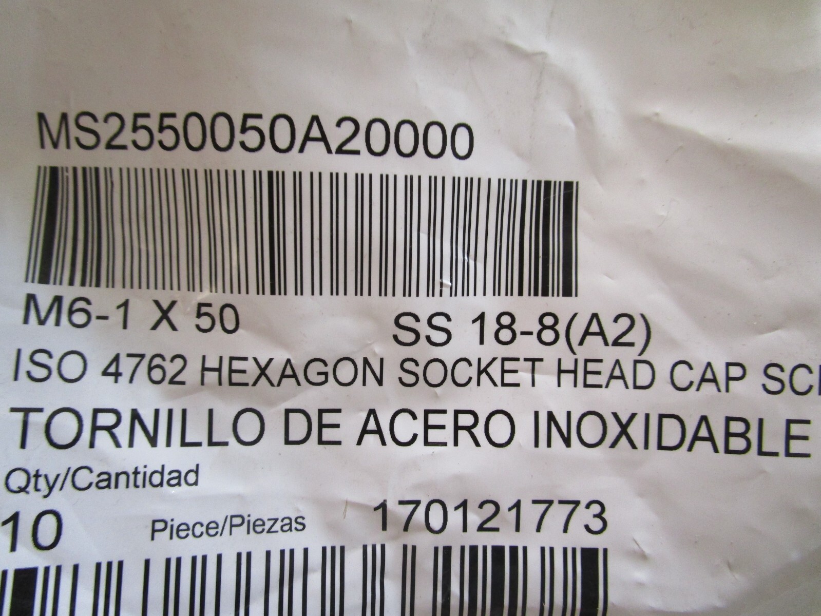 M6-1.0 x 50mm ISO 4762/DIN 912 Hex A2-70 Stainless Steel Socket Cap Screw QTY 10