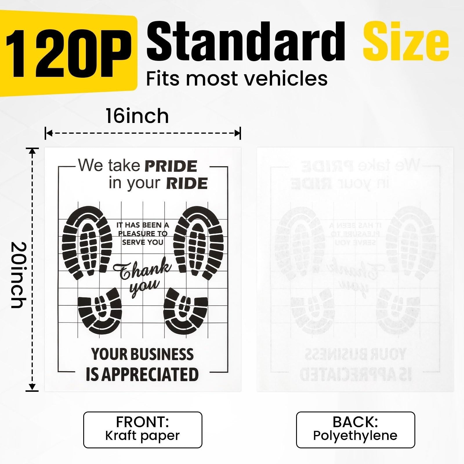 120 Pcs Disposable Car Floor Mats, 16″x20″ Kraft Paper Waterproof