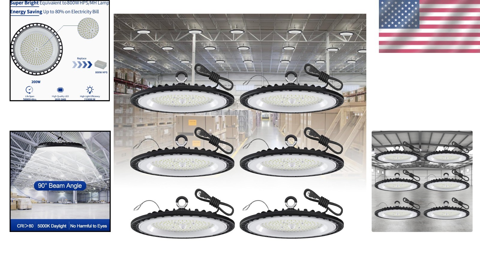 6 Pack 200W UFO LED High Bay Light – 21000 Lumens for Indoor/Outdoor Use
