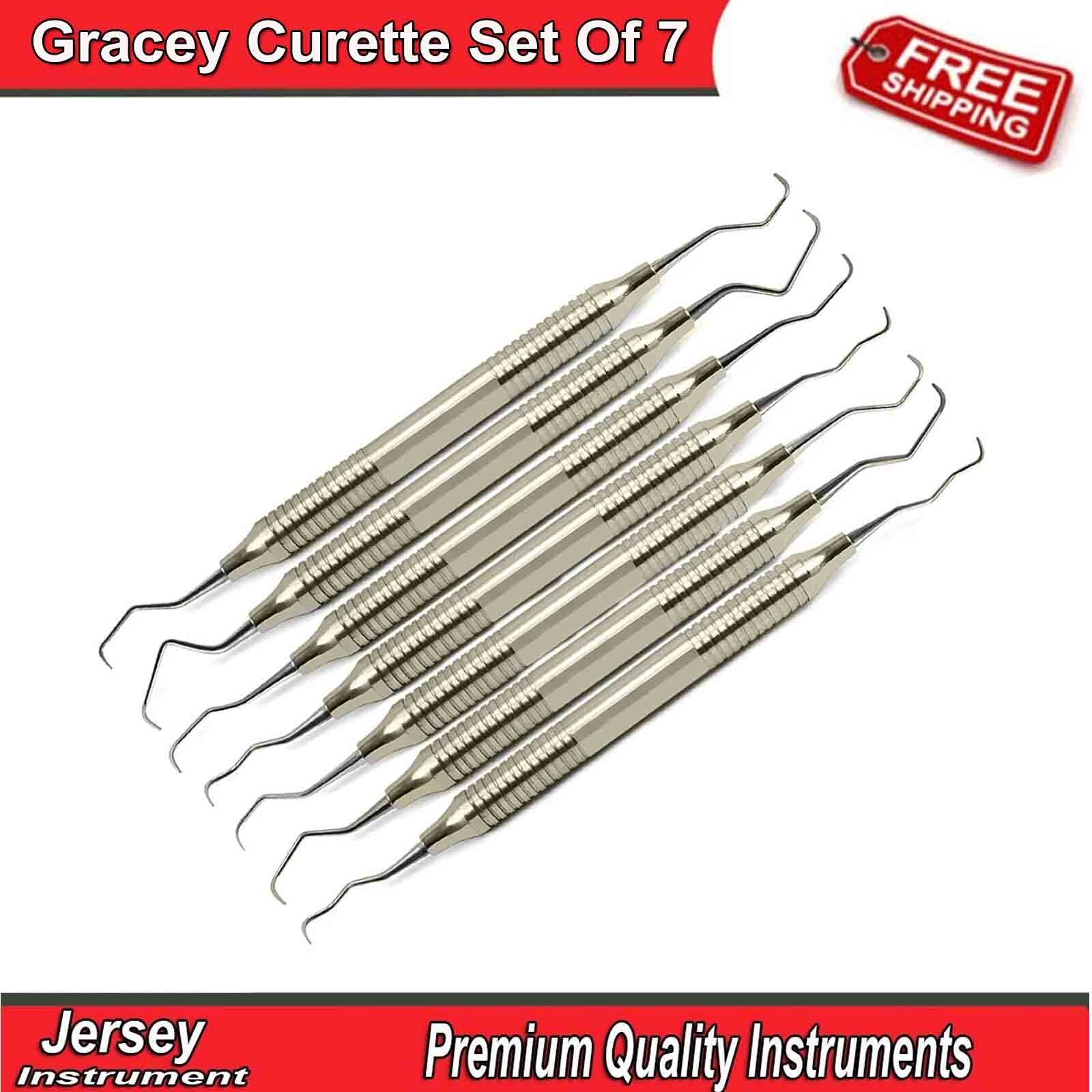 Dental Gracey Curettes Set Of 7 Hollow Handle Surgical Hygiene Instruments CE