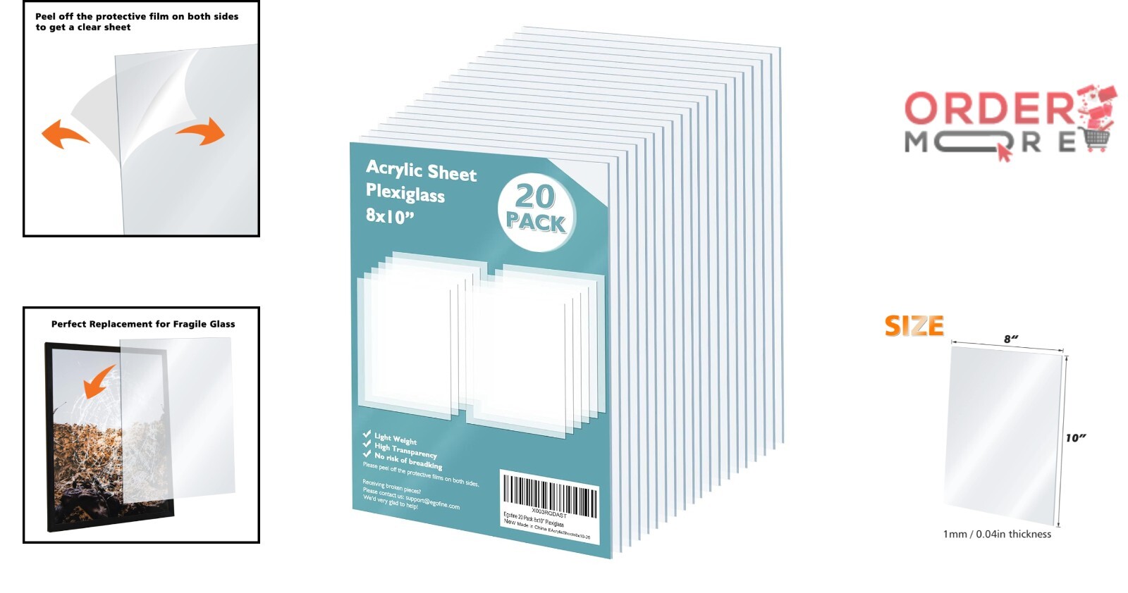 Plexiglass Sheets Clear 8×10 Inches 20 Pack Cuttable Crafting Replacement Glass