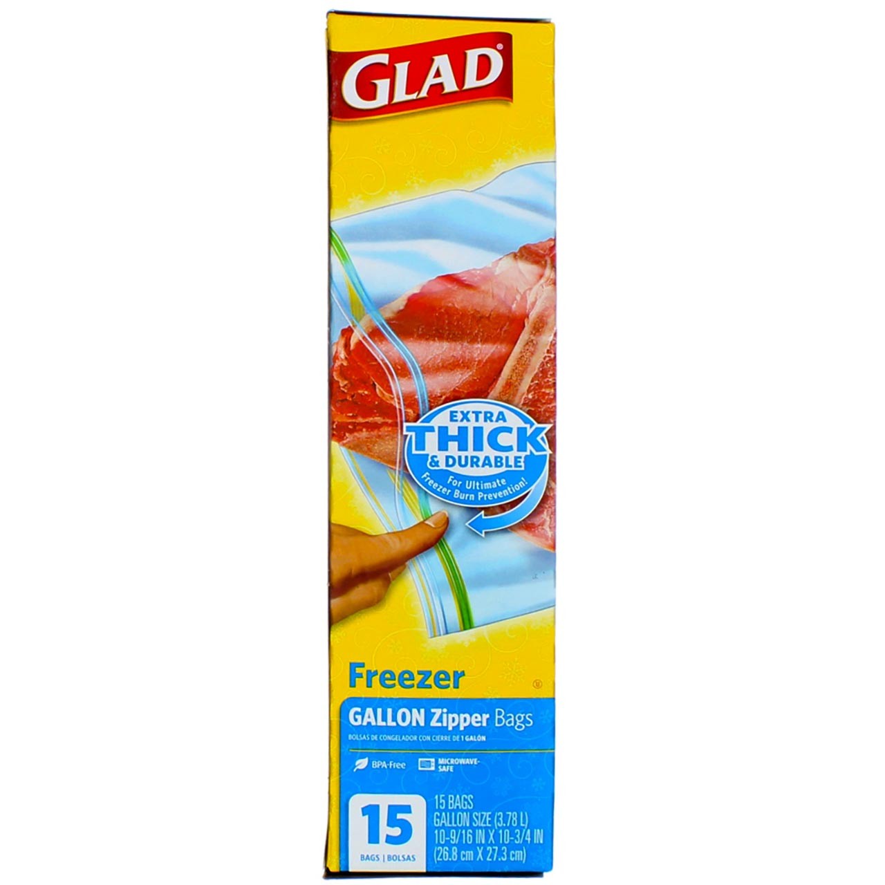 Glad Zipper Freezer Bags, Gallon Size, 15 ct