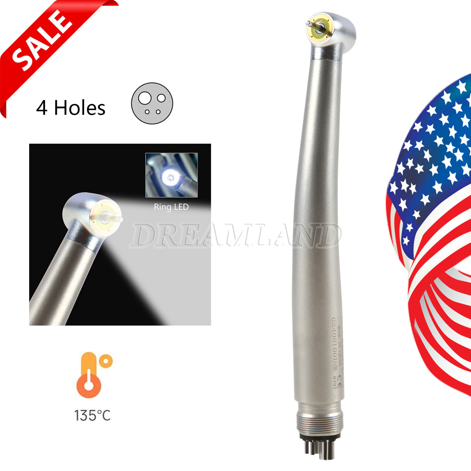 Dental LED Handpiece High Speed Turbine E-generator Push 4/3 Water Spray 2/4Hole