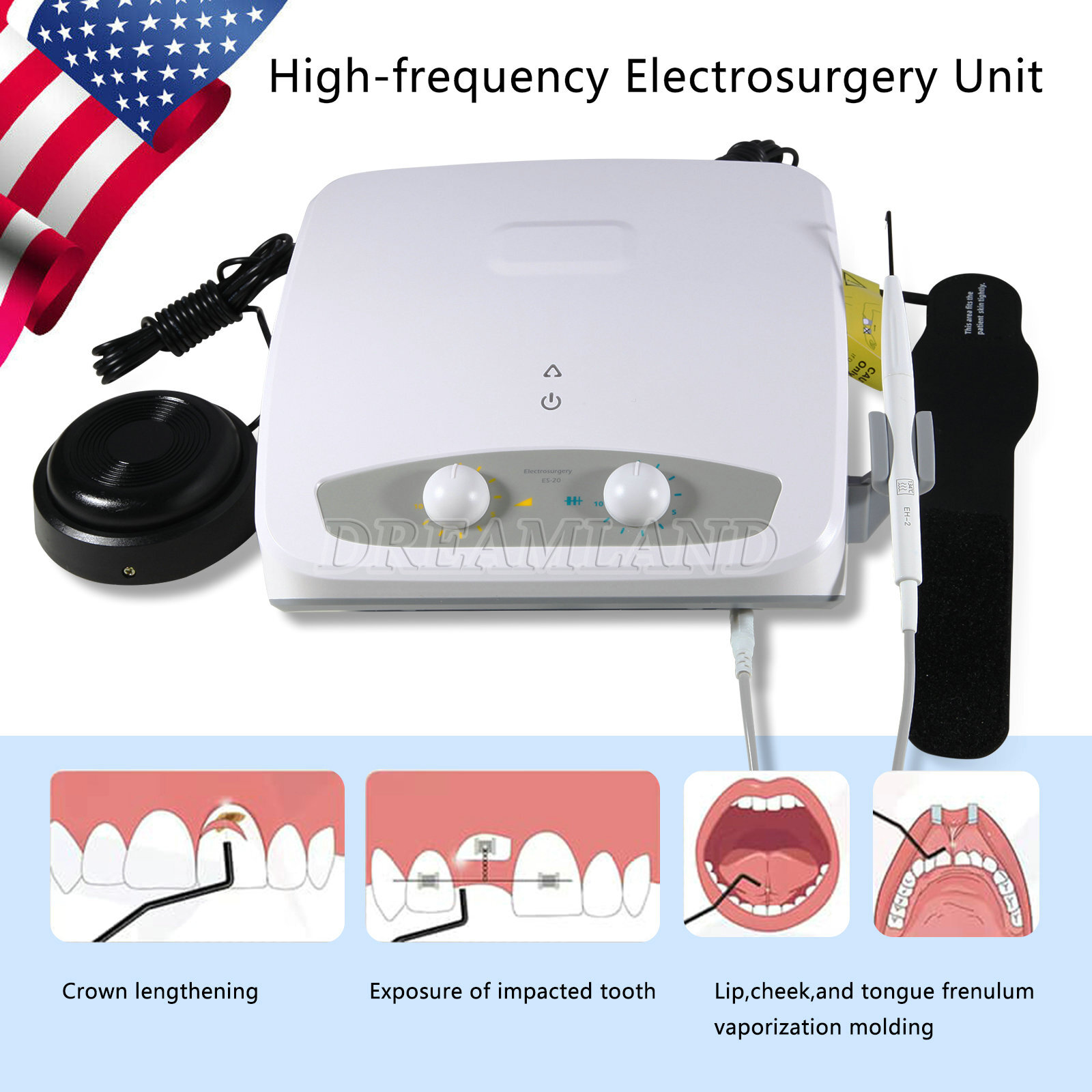 Dental High-frequency Electrosurgery Unit ES-20 Electricity Knife 7 Tips US/EU