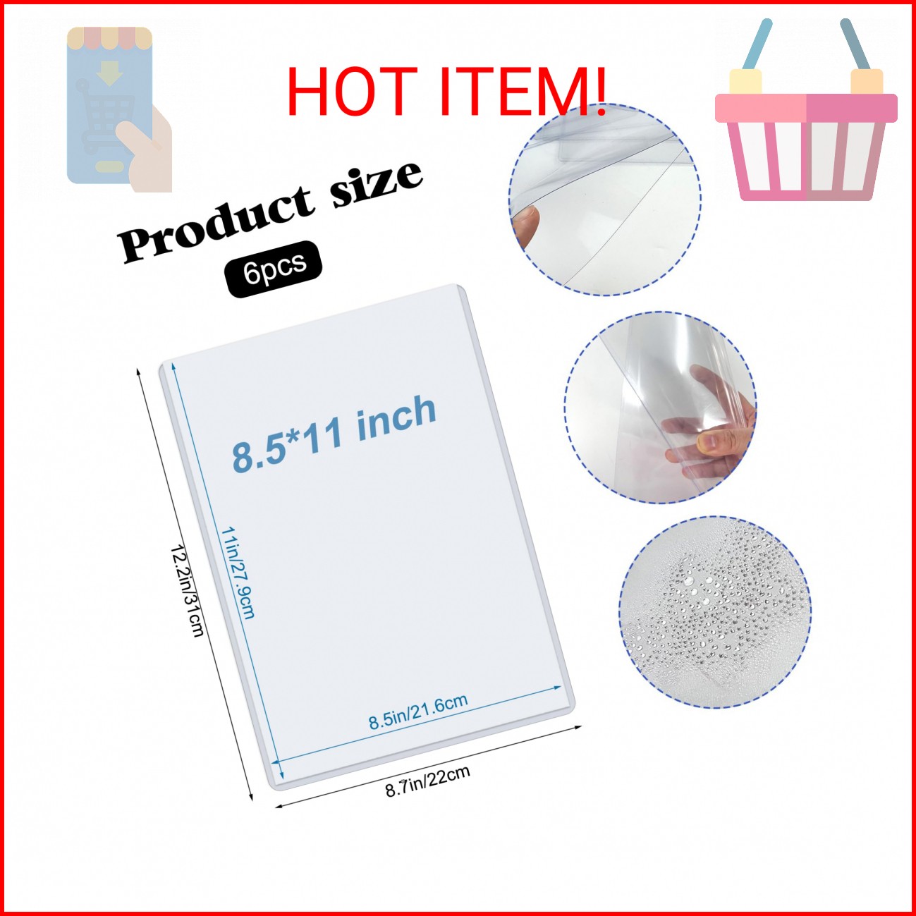 Rainmae 6 Pack 8.5″ x 11″ Rigid Print Protectors, Clear Waterproof Hard Plastic