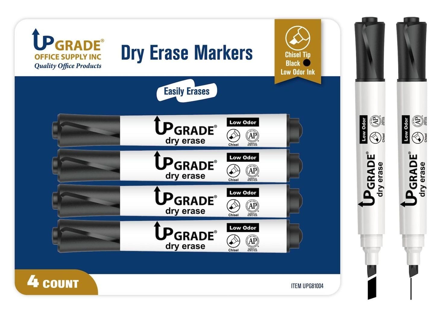 Upgrade Office Supply Dry Erase Markers, Black Low 1 Count (Pack of 4),