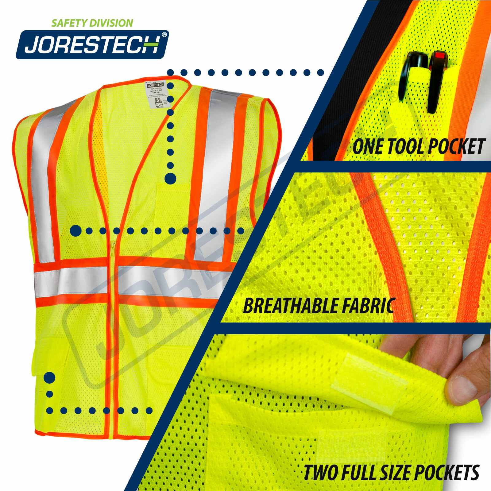 Safety Vest Staff Printed Class 2 Type R Two toned High Vis Lime JORESTECH