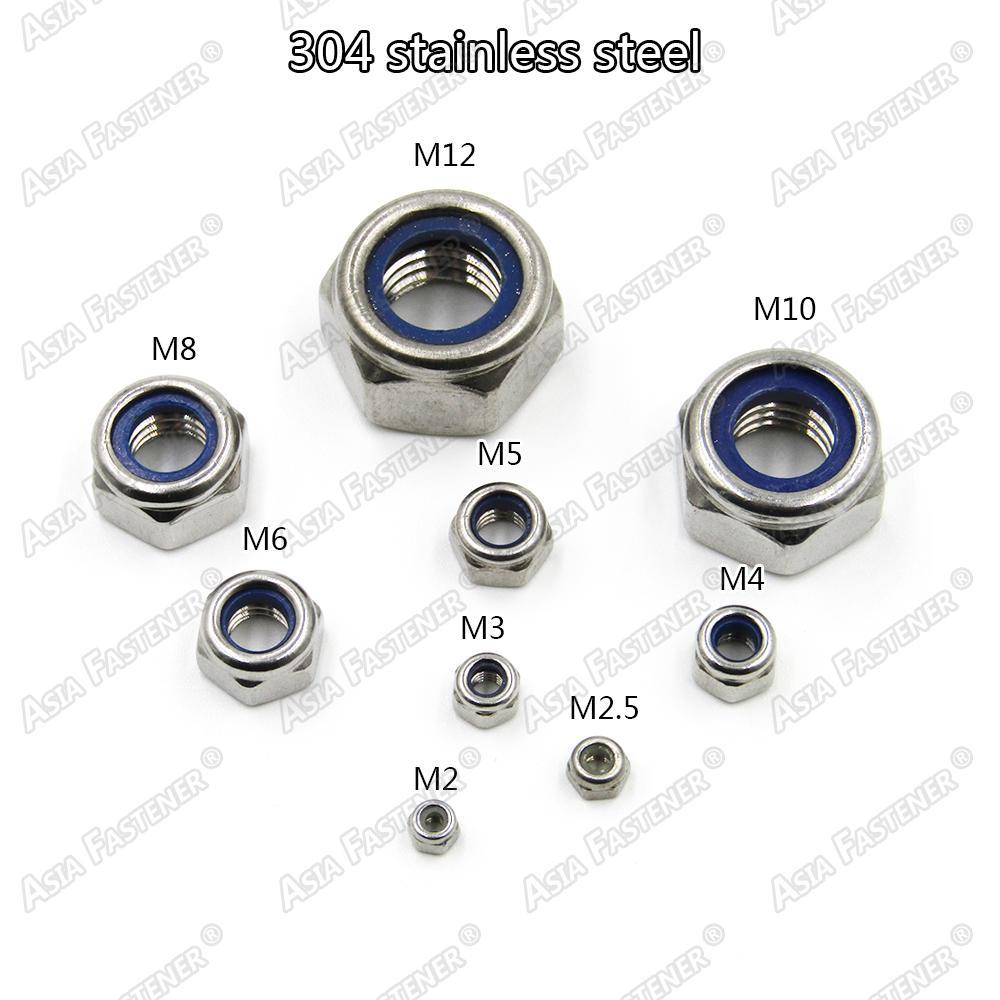 Locknut Hex nut Hexagon Locknuts with Nylon Insert Stainless Steel Black M2-M12