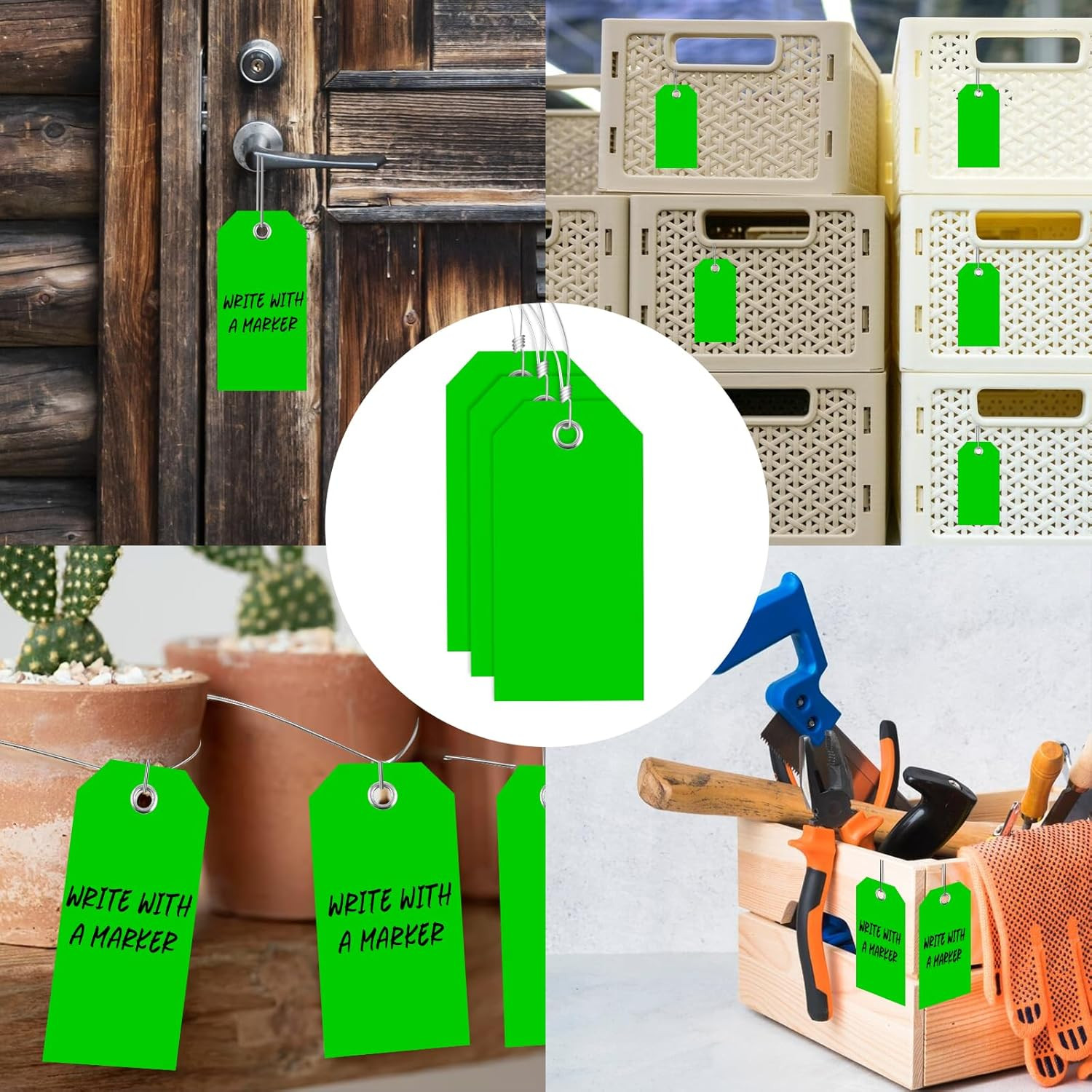 100 Pieces 2X4 Inch Green Plastic Shipping Tags with Wires Heavy Duty Hang Ta…