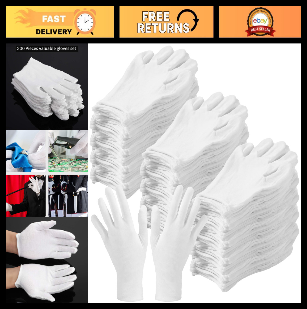 300 Pcs White Cotton Gloves Bulk – Moisturizing Overnight Gloves for Dry Hands,