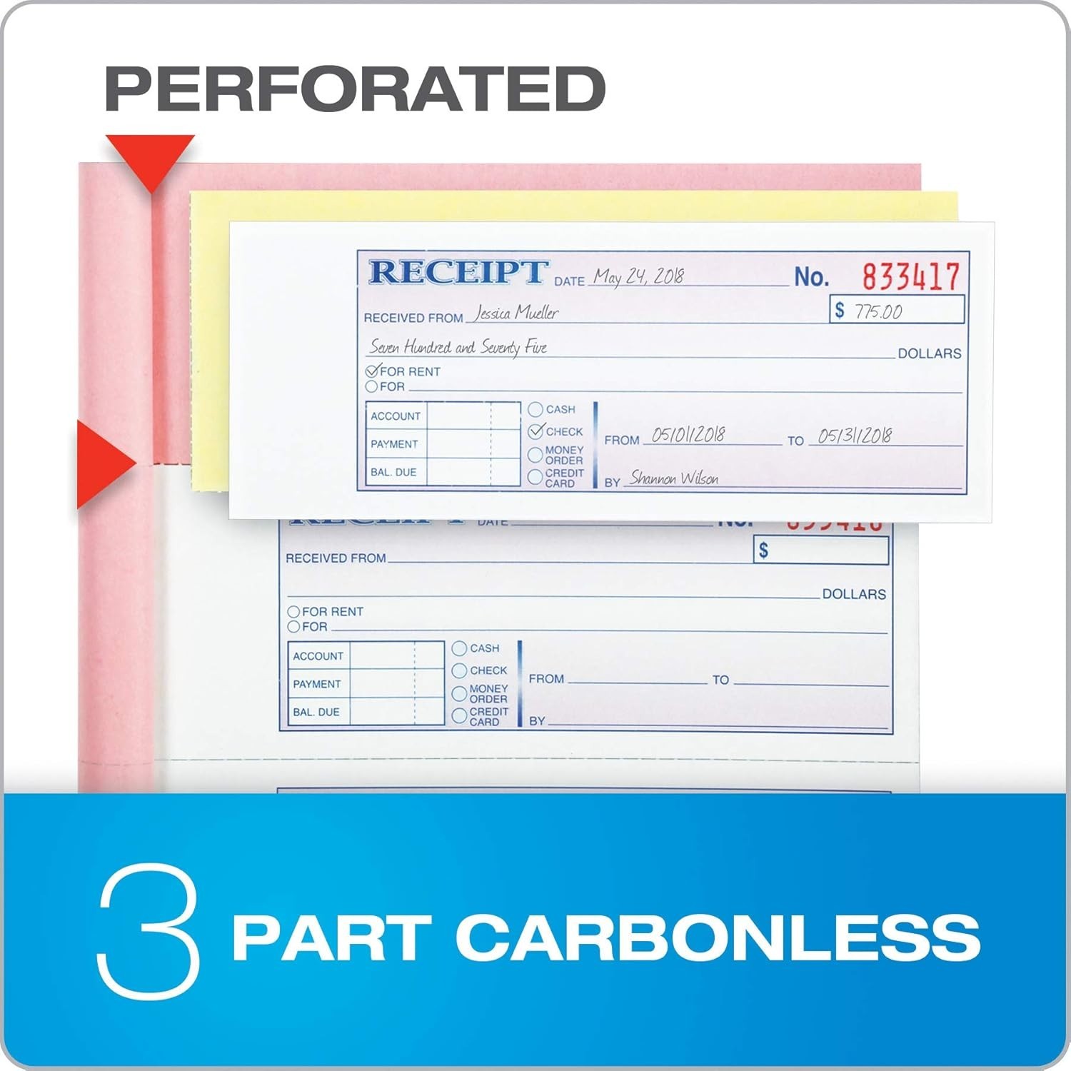 5-Pack of Convenient Carbonless Rental Receipt Books – 100 Receipts Each