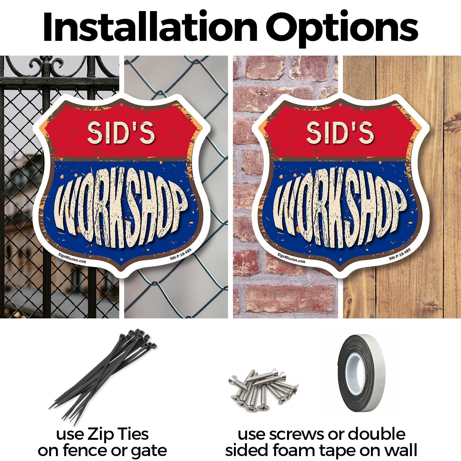 Sid’s Workshop Shield Shaped Sign Weather Resistant Crafted in the USA