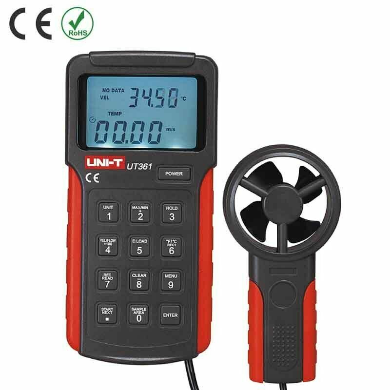 UNI-T UT361 Digital Tachometer LCD Backlight Data Hold Anemoscopes w/Temperat