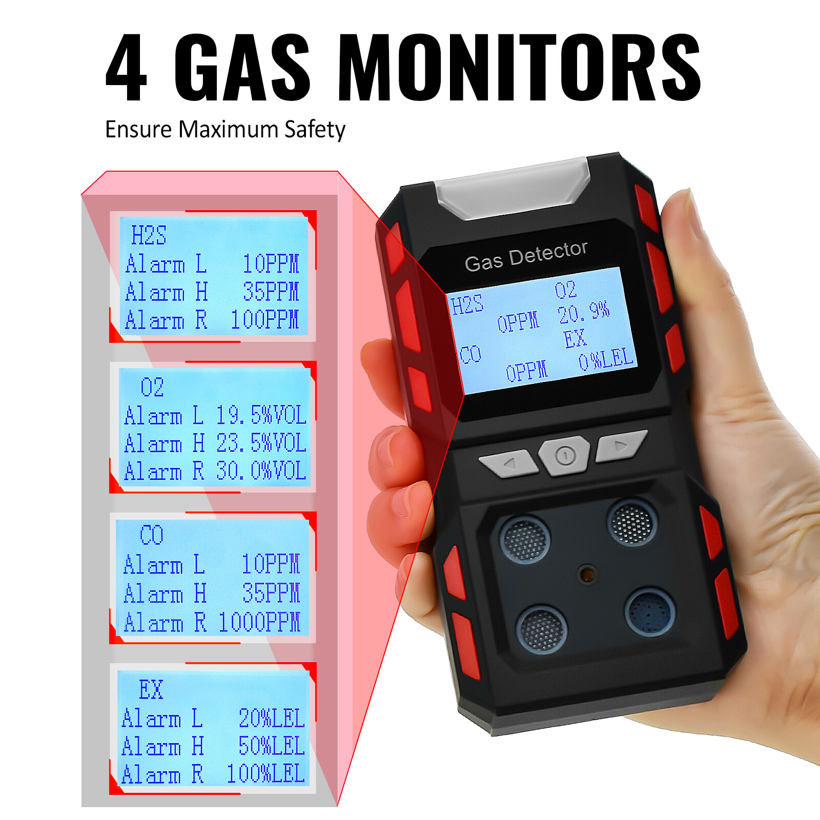 Industrial Gas Detector 4 Gas Tester Explosion-proof combustible gas detector US