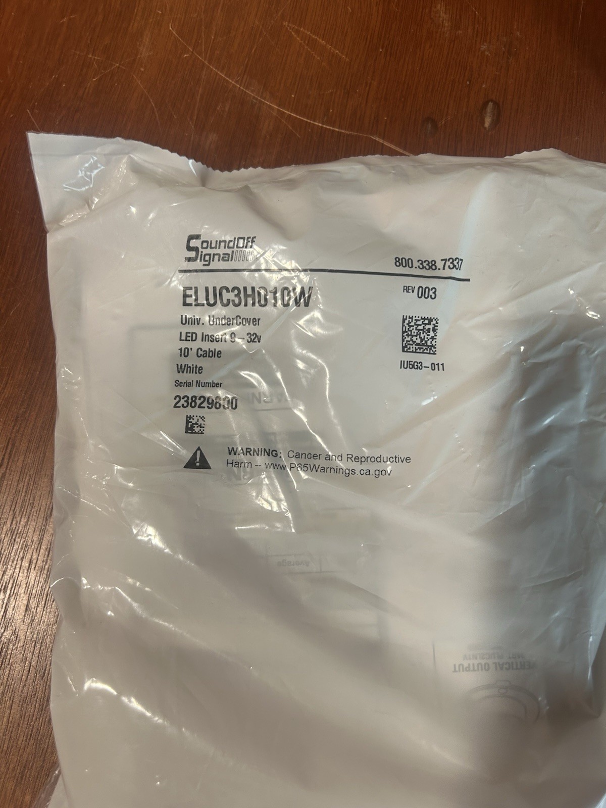 SoundOff Signal Universal Undercover LED Insert White 10ft Cable MPN ELUC3H010W
